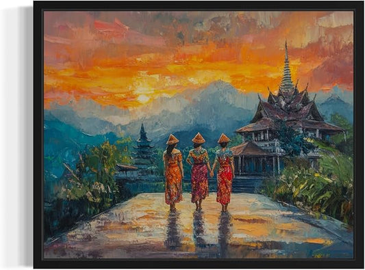 Thailand Art Print Poster, Asia Oriental Countries Culture Wall Art Asian Paintings for Bedroom Bathroom Living Room Decor 97 (Thailand, 8 x 10 inches, Black Frame)