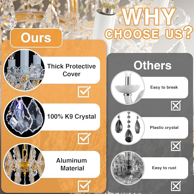 Modern Crystal Chandeliers, Gold Candle Chandelier -Luxury Chandelier Lighting Fixtures for Dining Room, Foyer, Staircase Hallway Living Room Entryway, 10 Lights