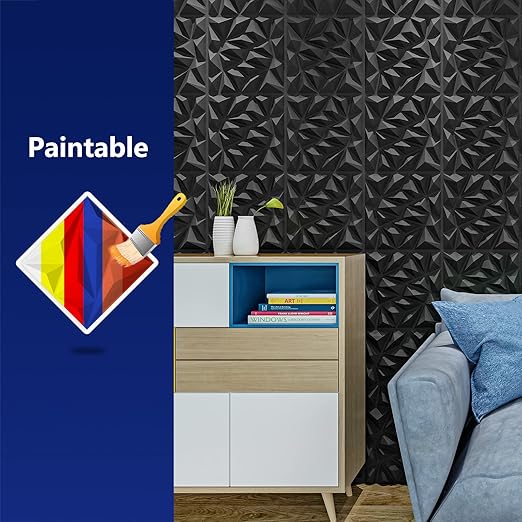 Art3dwallpanels 33 Pack 3D Wall Panel for Interior Wall Decor, PVC Textured Wall Panels, 3D Wallpaper Modern Wall Tiles, Black