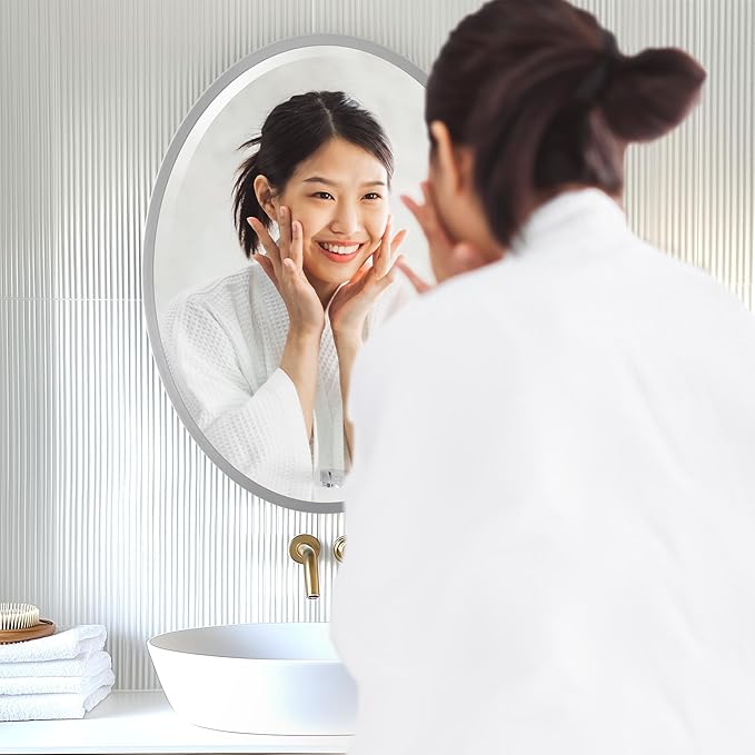 OVALCREST - Oval Wooden Beveled Wall Mirror for Home Decor, Bathroom, Vanity, Bedroom, Living Room, Hallway - London Style (Silver Spray) 37.1 x 25.1