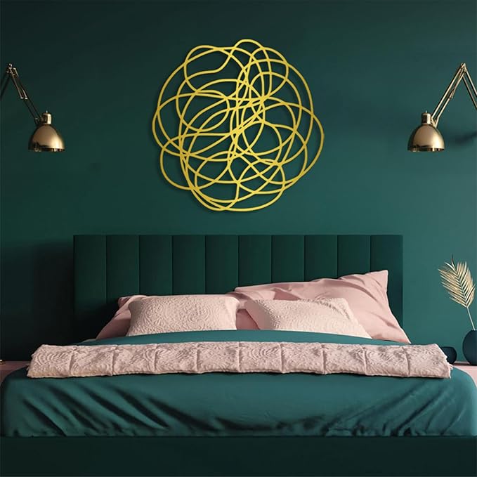 OSTCAL Abstract Wall Art, Abstract Metal Wall Art, Metal Line Art Wall Decor, Metal Minimalist Wall Art, Metal Wall Decor, Wall Decor Living Room, Bathroom Wall Decor (Gold, 35x35in|90x90cm)