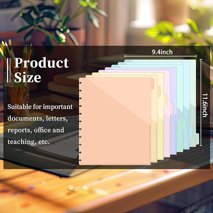 8 Pcs Discbound Pocket Dividers 8.5 x 11 Dividers with Tabs and Pockets Discbound Pocket Folders Letter Size Binder Divider Plastic Disc Planner Supplies for Business School Office(Macarons)