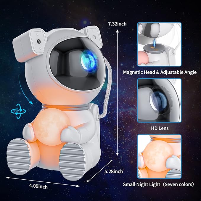 Astronaut Galaxy Projector, Star Projector with Timer and Remote, Night Light with Moon Lamp, LED Nebula Lamp for Kids Adults, Room Decor Gift (White)