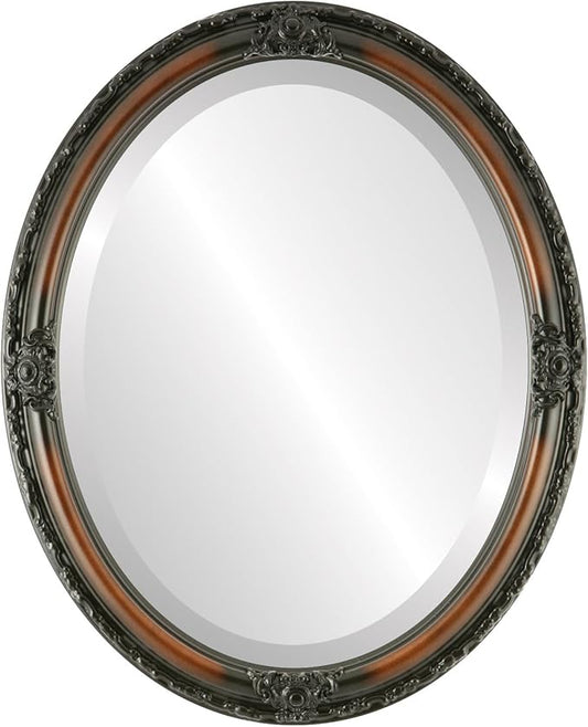 OVALCREST Oval Beveled Wall Mirror for Home Decor - Jefferson Style - Walnut - 14x18 Outside Dimensions