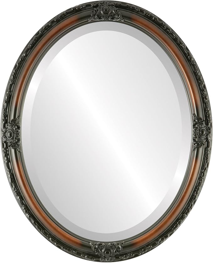 OVALCREST Oval Beveled Wall Mirror for Home Decor - Jefferson Style - Walnut - 24x30 Outside Dimensions