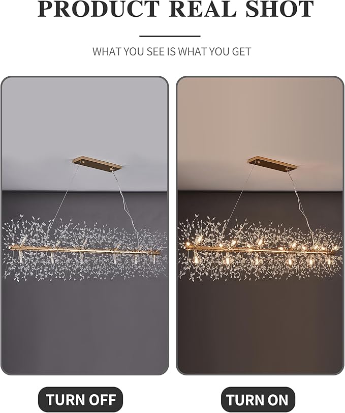 Modern 59" Modern Gold Crystal Firework Chandelier, 18-Light Pendant Light Fixture, Rectangle Linear Sputnik Dandelion Chandeliers for Dining Room Kitchen Living Room