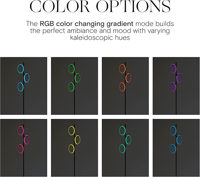 Brightech Saturn Modern Color Changing Floor Lamp - Tall Tree LED Lamp Perfect for Living Room Decor - Beautiful RGB Color Gradient and 3 LED Lights for Bedroom, Office, Reading - Black