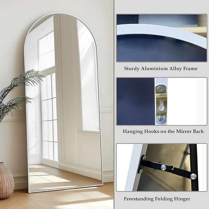 Arched White Full Length Mirror,76"X34" Large Floor Mirror, Full Body Mirrors for Leaning or Hanging, Standing Mirrors for Bedroom, Living Room,Dressing Room, Aluminum Alloy Frame, White