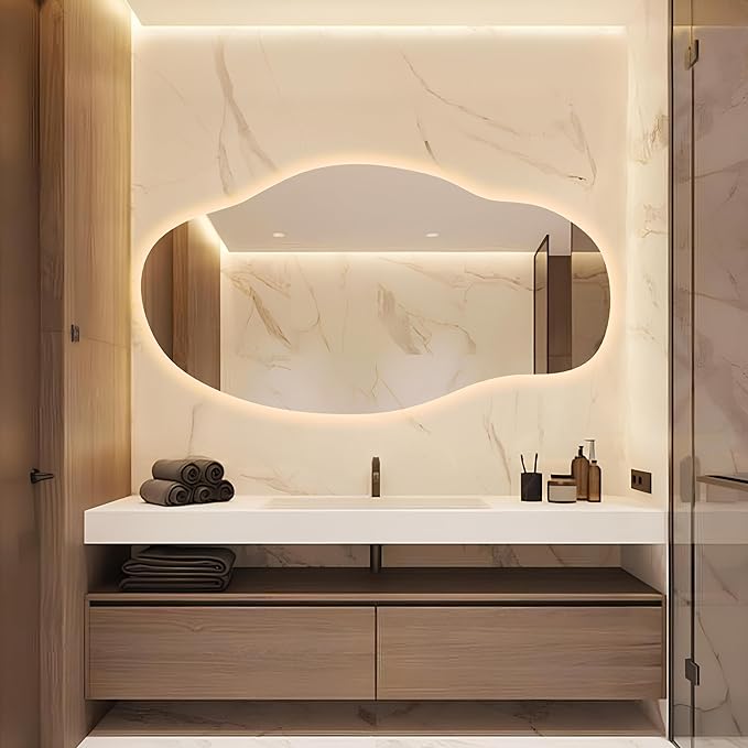 LED Wall Mirror - Asymmetrical Light Up - Frameless Irregular Vanity Wavy Mirror with Light for Bathroom Bedroom Living Room(''30''x''55'' in)
