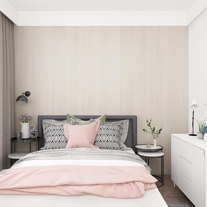 Large Size Beige Wallpaper 48"x196" Cherry Wood Contact Paper Self Adhesive Waterproof Wood Grain Wallpaper Peel and Stick Modern Light Wood Contact Paper for Desk Shelf Farmhouse Laundry Room