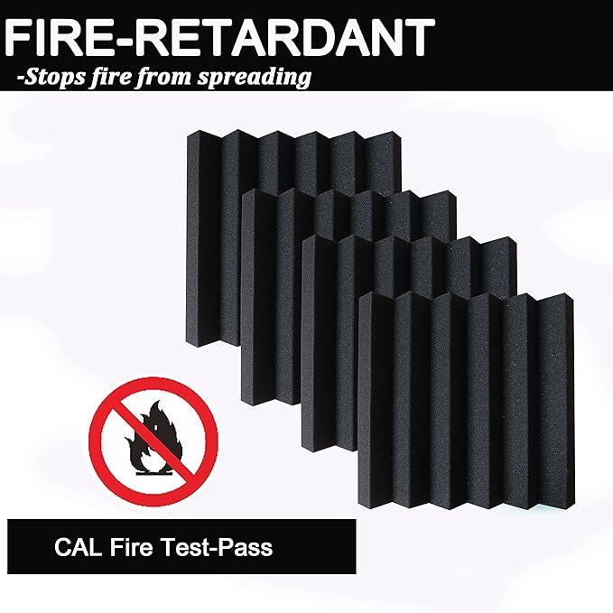 12-Pack Acoustic Panels, 2" x 12" x 12" Sound Proof Foam Panels for Wall,Fireproof Soundproofing Wedges,Noise Canceling Sound Absorbing Foam for Studio Recording, Home Office(Black)