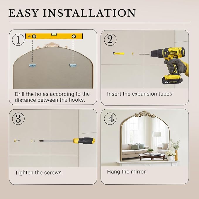MISSDAY Vintage Arched Baroque Mirror for Wall, 36"X30" Antique Wall Mirror with Elegant Carving Top, Full Metal Frame Wall-Mounted Mirror for Bathroom, Living Room, Fireplace, Entryway, Retro Gold