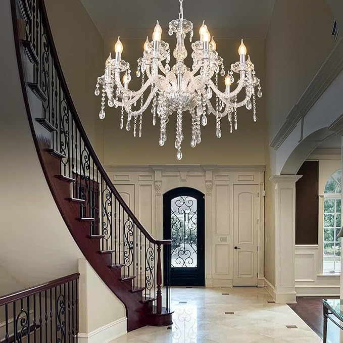 MALOSA Large Clear Crystal Chandeliers,30.7" Large Chandelier for Living Room,Bedroom,Dining Room,Hallway 15 Lights