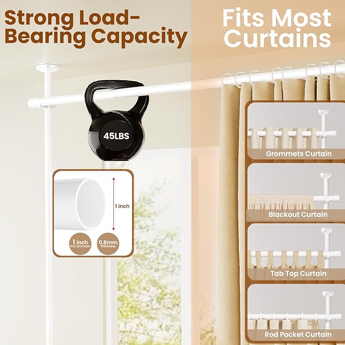 Bonpally Room Divider Curtain Rod, No Drilling Room Separator for Space Partition, 4-10ft (H) 28-70 inch(W) Adjustable Heavy Duty Temporary Wall Divider Floor to Ceiling Tension Rod, White