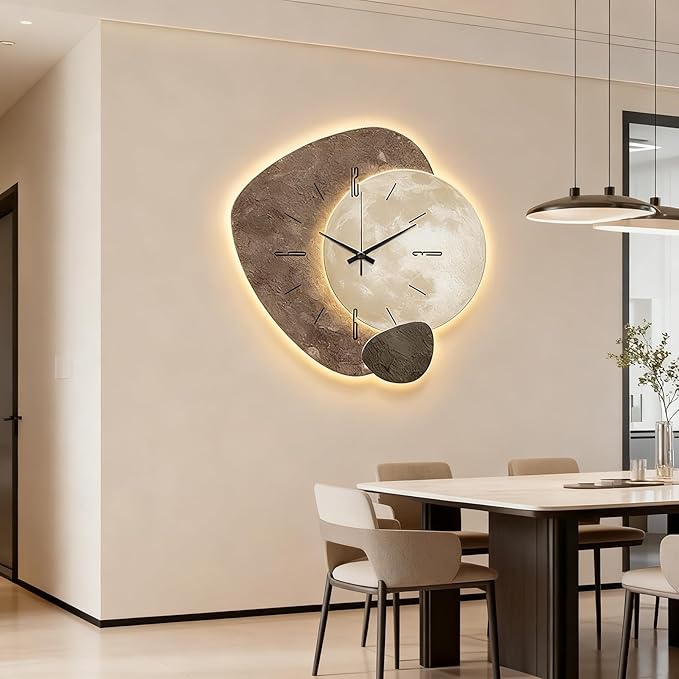 3D Wall Art Decor Clock, Large 3D Wall Sculptures with LED Light, Modern Home Decorative Wall Clocks Acrylic Painting for Living Room Bedroom Entrance Decor(15.7"x15.7", Gray)