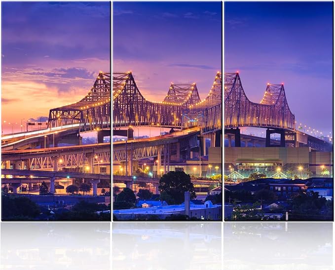3 Piece Wall Art Painting New Orleans, Louisiana, USA at Crescent City Connection Bridge Prints On Canvas the Picture City Picture Oil for Home Modern Decoration Print Decor 40‘’ x 20‘’ x 3 panels
