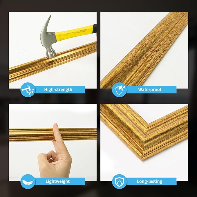 Art3d Pre-Cut Wall Molding Set of 6 pcs, Ready-to-Assemble Wainscoting Panels for Interior Wall Décor Living Room Bedroom Accent Wall - Installed with Glue, 3 Top 3 Bottom, Antique Gold