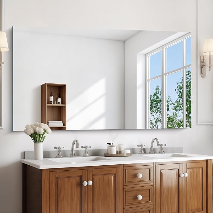 KOCUUY Large Frameless Mirror, 55x30 Inch Rectangle Bathroom Vanity Mirror for Over Sink, Upgraded Shatterproof Unframed Design for Bedroom, Living Room, Entryway