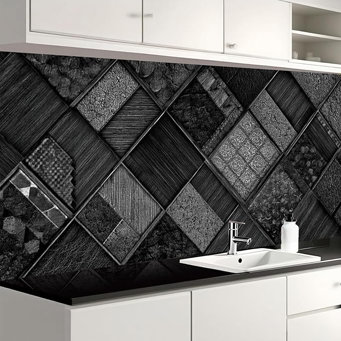 Nuxovilar Black Grey Plaid Checkered Textured Peel and Stick Wallpaper, 15.75"x39.37", Self-Adhesive Contact Paper, Classic Tartan Style for Bedroom, Living Room and Table Decor