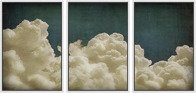 MUDECOR Framed Wall Art Print Set Vintage Cloudscape Dreamy Cotton Clouds Illustrations Modern Art Decorative Colorful Chic for Living Room, Bedroom, Office - 16"x24"x3 White