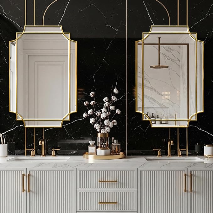 20x30 inch Beveled Gold Mirror for Wall, Gold Traditional Art Decorative Mirror Home Decor for Bathroom Living Room Bedroom Kitchen Entrance