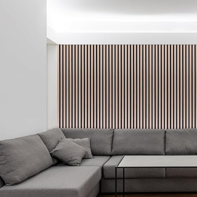 NeatiEase Wood Wall Panels, 9 Feet Acoustic Slat Wall Panels for Interior Wall Decor and Noise Reduction, Decorative Slat Wall Paneling, Natural Walnut, 4-Piece