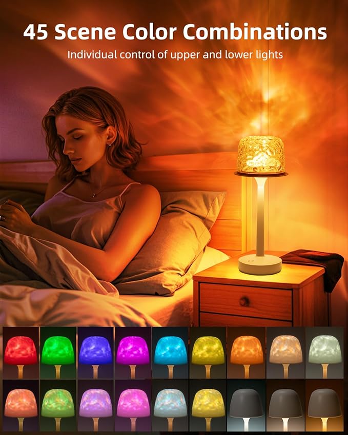 Ocean Wave Cordless Projector Light, RGB Color Changing Table Lamp, Portable Battery Night Light LED Aurora Projector with Remote Control for Bedroom Living Room Game Party Atmosphere Lights