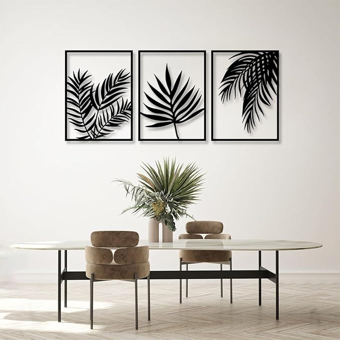 Metal Leaf Wall Decor, Palm Leaf Wall Art, Tropical Metal Wall Art, Tropical Palm Leaves Decor, Vintage Botanical Wall Art, Nature Wall Art, Modern Farmhouse Wall Decor (41"x31" | 105x79 cm x3pcs, Gold)
