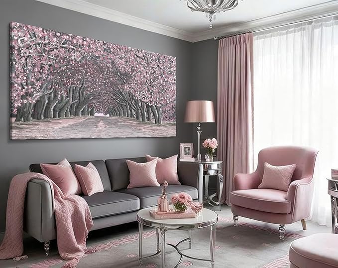 Nicetop Oversized Wall Art for Living Room – Pink Abstract Cherry Blossom Tree Tunnel Canvas Print Extra Large Romantic Spring Landscape Artwork Forest Picture Bedroom Girls Women Room Decor 58x29Inch