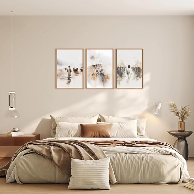 Ausril Jesus Framed Canvas Wall Art Set,Christian Bible Wall Decor, Minimalist Boho Christian Wall Painting, Retro Christmas Generic The Cross Art Prints for Living Room Bedroom, Church -24"x36"x3