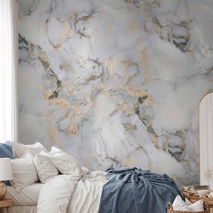 artgeist Premium Wall Mural Abstract 98x69 in - Non-Woven Wallpaper Fleece Wall Decor Photo Print Picture Image Design Marble Stone Look Grey a-A-10194-a-a