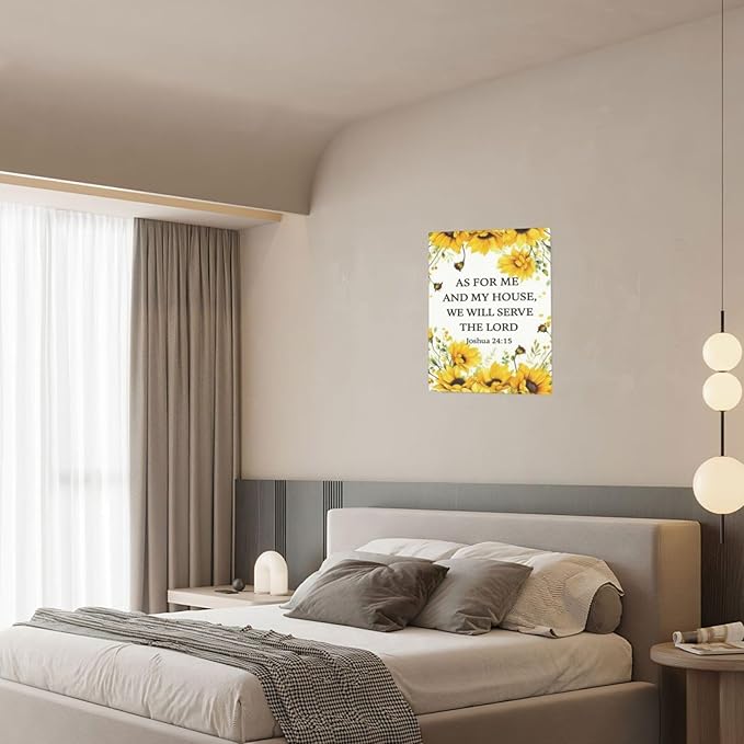 Christian Sunflower Scripture Canvas Wall Art Motivational Flowers Bible Verse Wall Decor Picture Inspirational Bible Quotes Artwork God Psalm Religious Faith Art Painting Print Decoration for Living Room Bedroom Church Framed Gifts 12”X16”