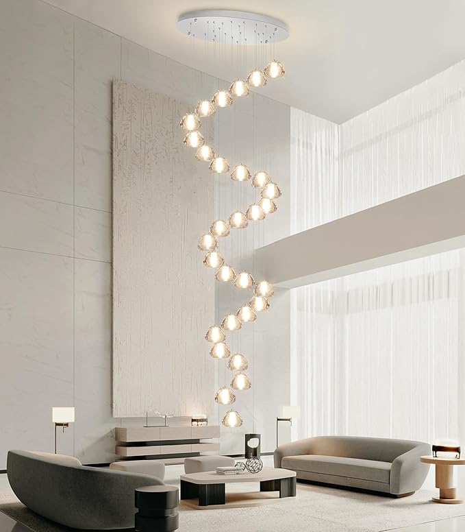 30-Lights Modern Crystal Chandeliers for Staircase LED Handing Light Fixture for Foyer Hallway Entrance