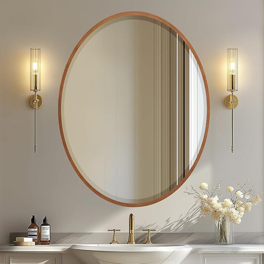 OVALCREST - Oval Wooden Beveled Wall Mirror for Home Decor, Bathroom, Vanity, Bedroom, Living Room, Hallway - London Style (Sunset Gold) 31.1 x 21.1