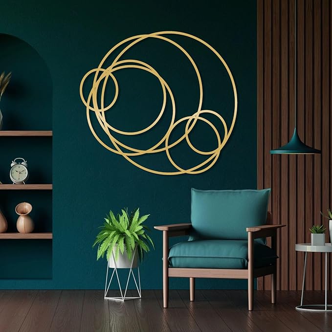 Circles Wall Art - Modern, Minimalist Abstract Metal Sculpture for Living Room (21"x24"|54x60cm, Black)