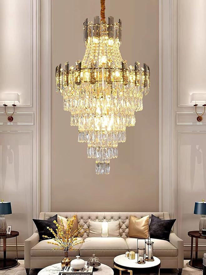 KoKo&Yukina D24 16-Light French Empire Crystal Chandeliers Living Room Crystal Chandeliers High Ceiling Room Chandelier Bedroom Chandelier Lights for Dining Room Foyer Entryway Adjustable Height
