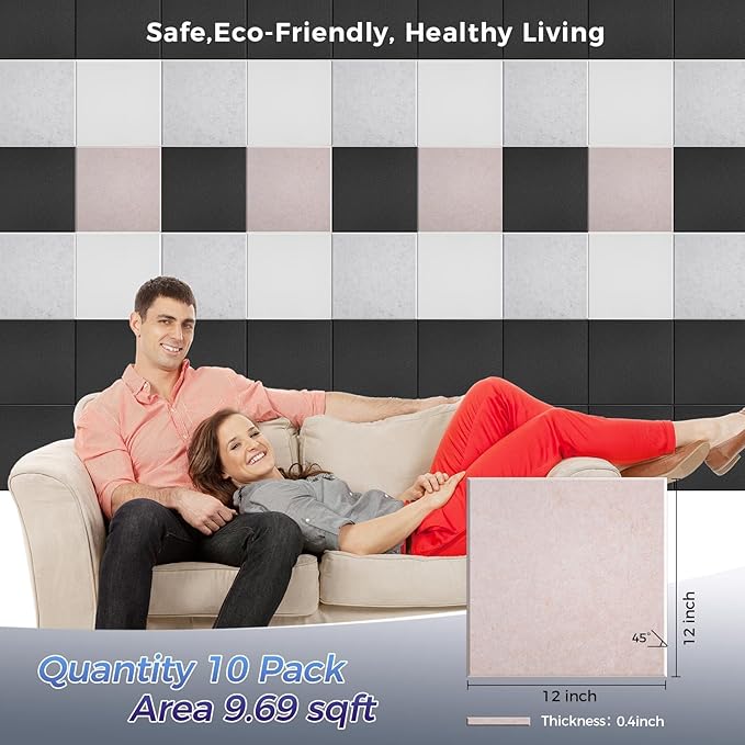 10 pcs 165dtex Microfiber Acoustic Panels ，Self-Adhesive Soundproof Wall Panels, 12 x 12 x 0.4 in Sound Proof Foam Panels for Walls, High Density, Noise Dampening Panels for Home Studio（Camel）