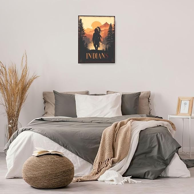 Native American Wall Art Indian Tribe Wall Decor Canvas Pictures Vintage Landscape Paintings Prints Traditional Artwork Framed Decorations For Bathroom Bedroom Living Room Office Gifts 16" x 20"