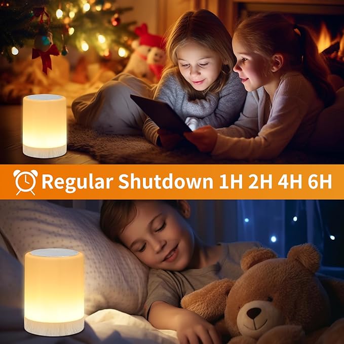 OORUN Touch Bedside Table Lamp,13 RGB Colors & 5 Brightness, USB Rechargeable Desk Lamp, Remote Control Dimmable Light with RGB Color Changing,Portable Lamp for Baby (Wood Grain Beige)