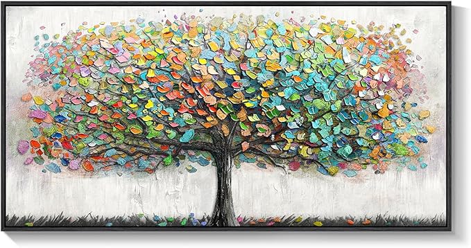 Large Framed Tree of Life Colorful Wall Art, Modern Canvas Prints Paintings Artwork for Walls, Bright Big Tree Pictures for Living Room Fireplace Dining Room Bedroom Office Wall Decor 30x60 Inch