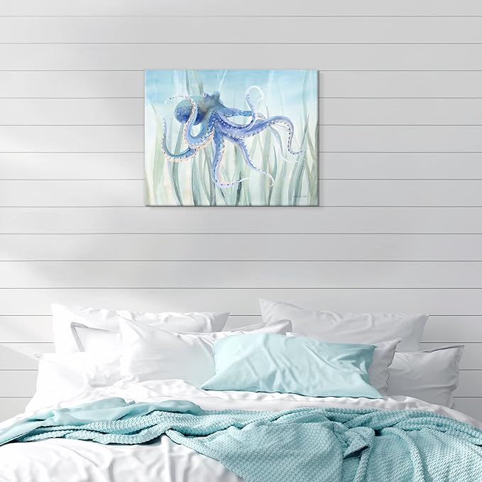 Ocean Wall Decor Under The Sea Blue Octopus Canvas Wall Art for Bathroom Coastal Decor for Home Nautical Prints for Bedroom Bathroom Livingroom16x12Inch