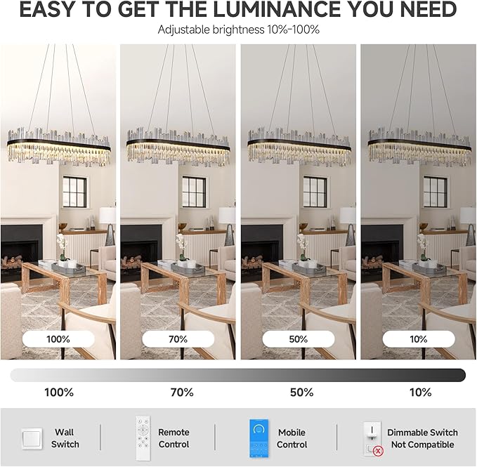 Black Modern Led Crystal Chandelier: 39.3" Rectangle Linear 3 Color Dimmable Chandeliers for Dining Room Over Table - Luxury Rectangular Contemporary Oval Light Fixture for Living Room Bedroom Foyer