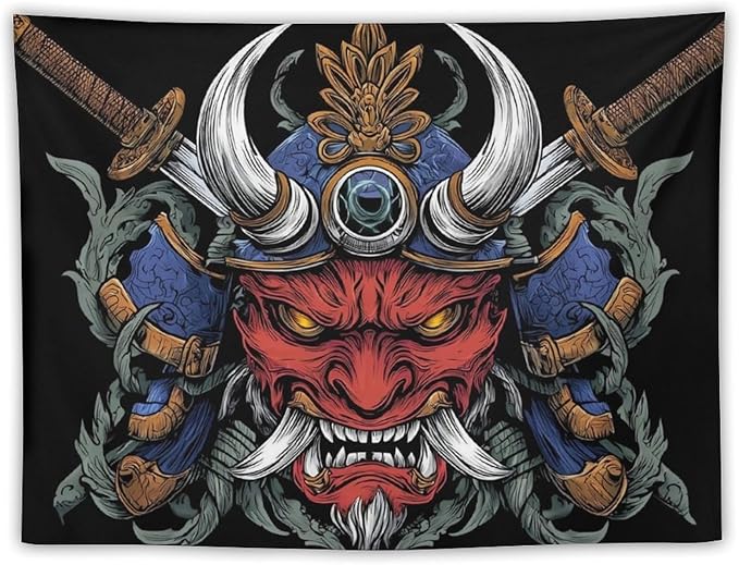 UUKXKUU Oriental Retro Mask Symmetry Samurai Japanese Tapestry Flag Backdrop Wall Hanging Large Wall Art Decor for Dorm Office Bedroom Living Room 30"×40"