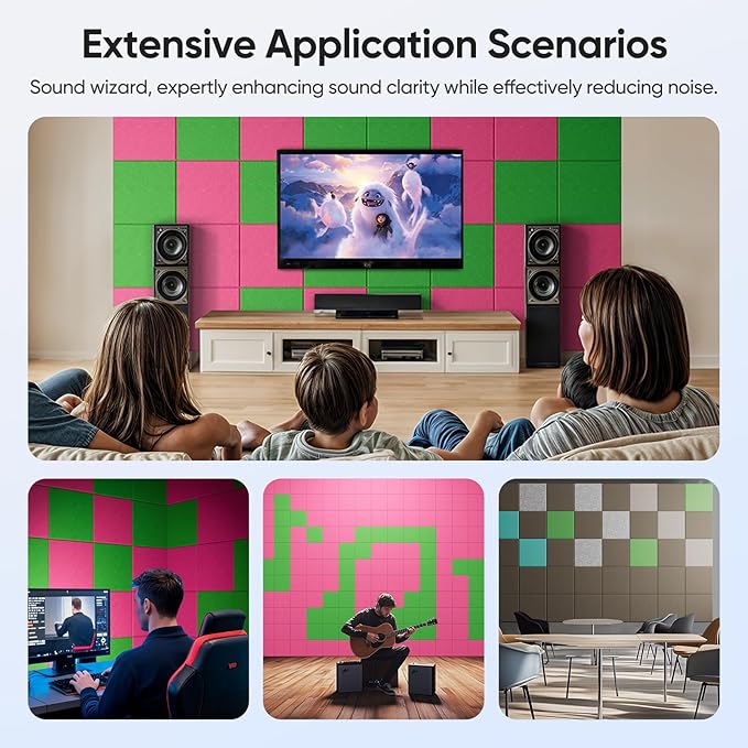 12 Pack 12" X 12" X 0.4" Acoustic Panels for Wall Sound Absorbing, Square Self-Adhesive Sound Panel, High Density Suitable for Multiple Scenarios(Lush Green)