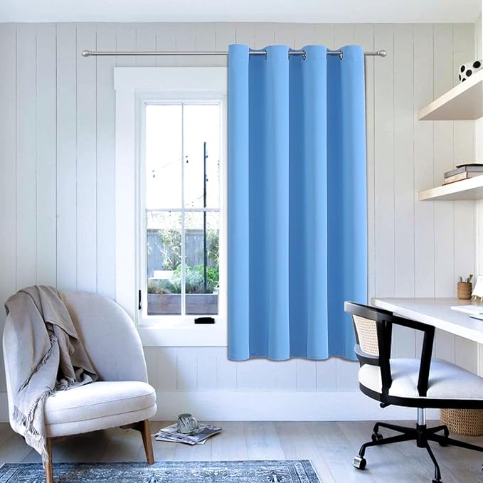 ChrisDowa Grommet Blackout Curtains for Bedroom - Thermal Insulated Room Darkening Curtains for Living Room (1 Panel Set, Sky Blue, 52W x 63L)