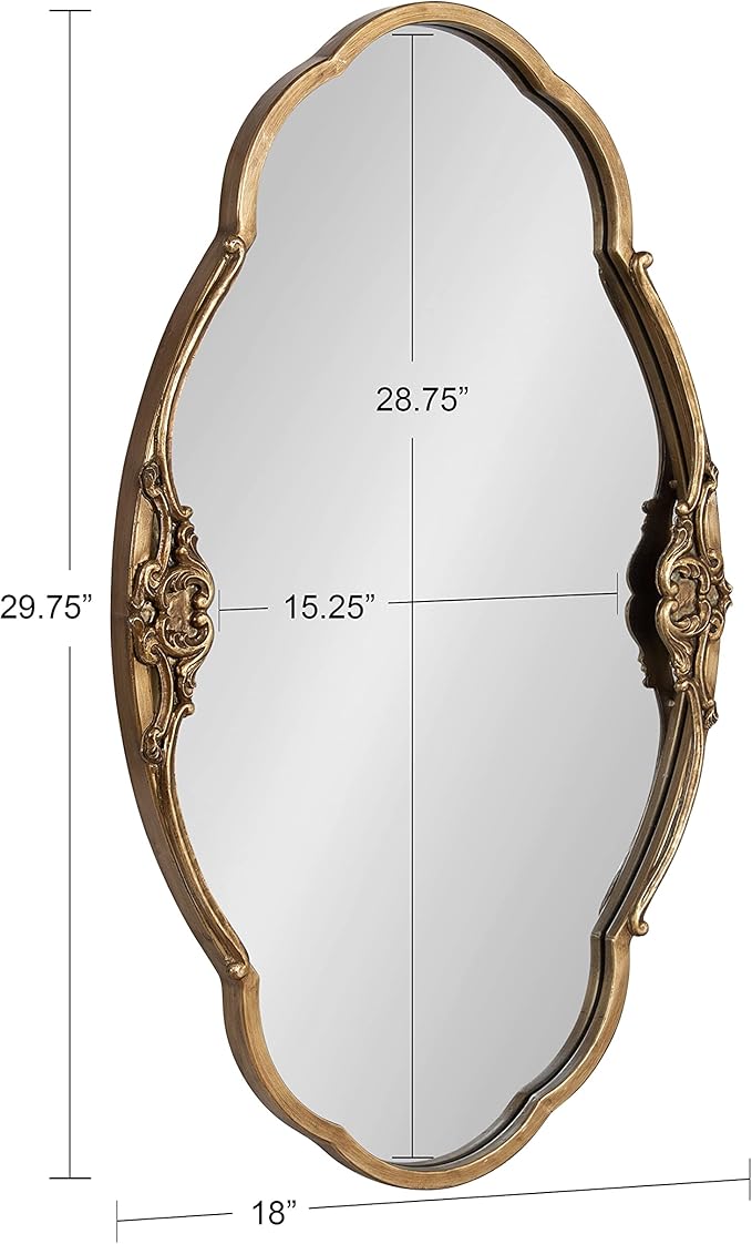 Kate and Laurel Novella Glam Ornate Mirror; 18x30; Gold; Traditional Baroque Inspired Wall Decor