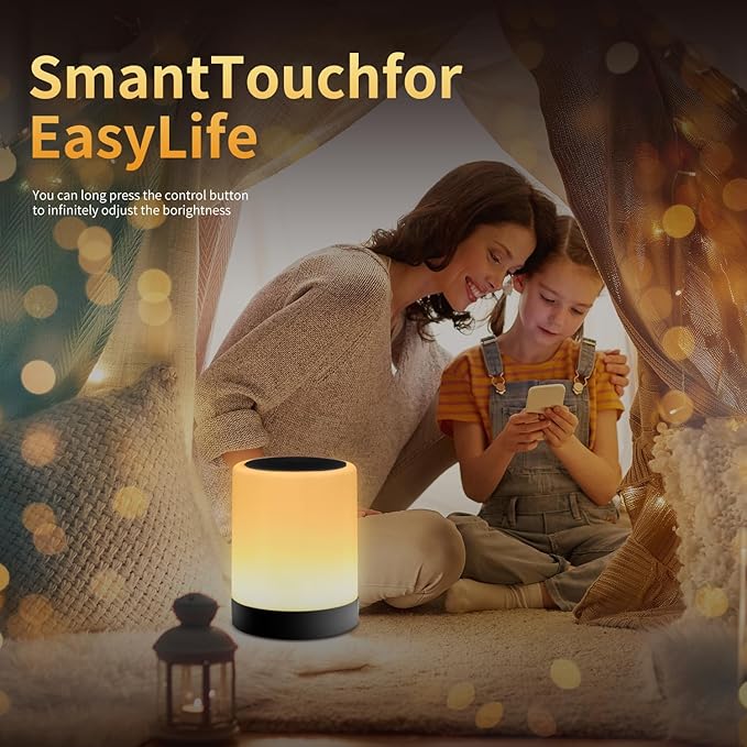 OORUN Touch Bedside Table Lamp,13 RGB Colors & 5 Brightness, USB Rechargeable Desk Lamp, Remote Control Dimmable Light with RGB Color Changing,Portable Lamp for Baby (Black)