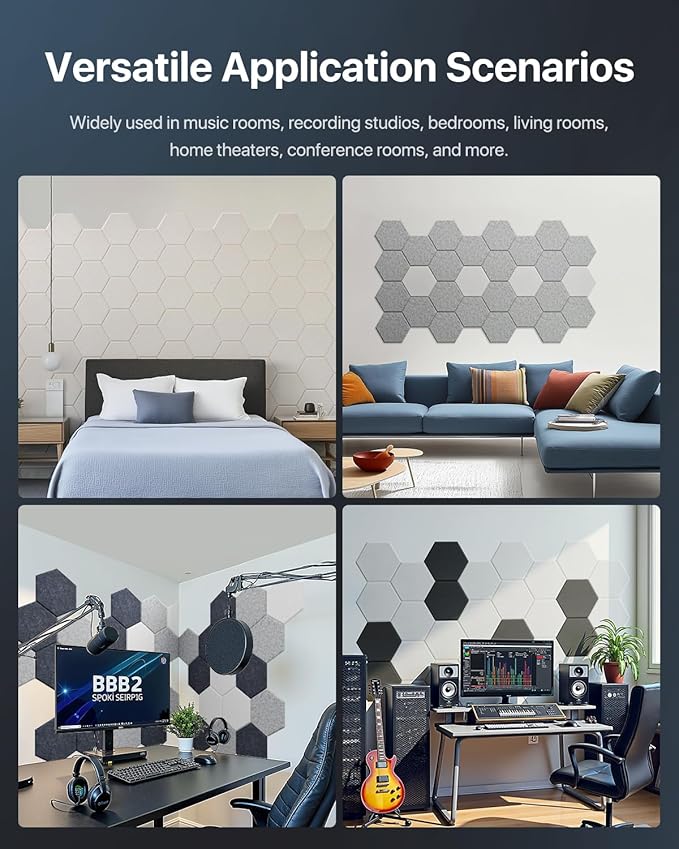 18 Pack Hexagon Acoustic Panels, Self-Adhesive Soundproof Wall Panels, High Density Acoustic Wall Panels, Sound Proofing Panels for Walls, Office, Reccording Studio, Ceiling 12" X 10" X 0.4" Black