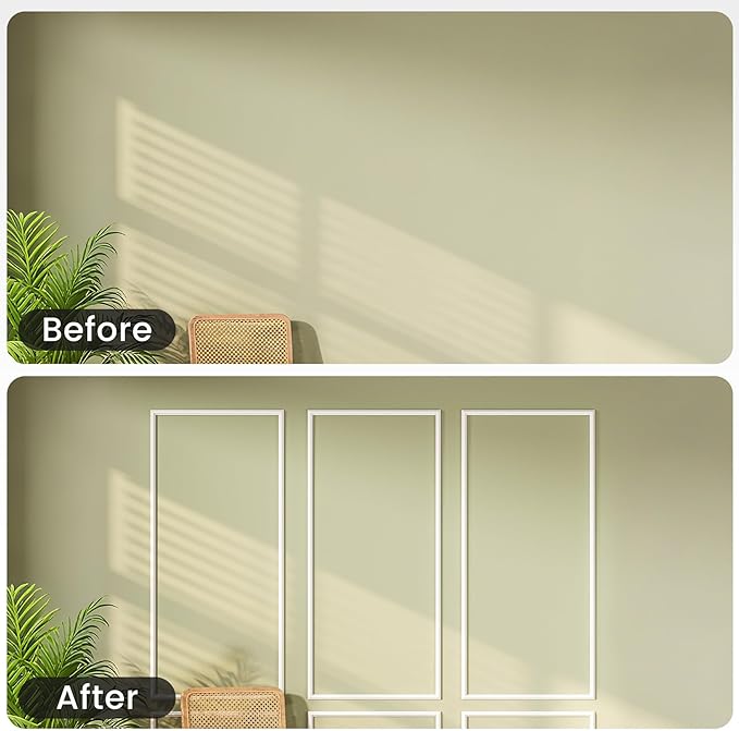 6 Sets Peel and Stick Wall Molding Kit, 54''x24'' Premade Wainscoting Accent Panels for Interior Wall Trim, Easy DIY Moulding Decor
