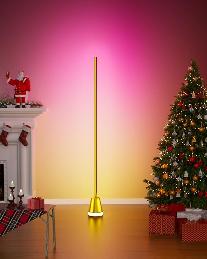 Keepsmile Smart RGB LED Corner Floor Lamp,172 LEDs Bright Standing Lamps for Living Room with APP and Remote,Modern Floor Lamp with Music Sync and 16 Million Colors, Ambient Lighting for Bedroom Gold